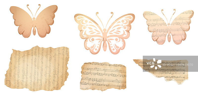 蝴蝶剪影纸艺作品，采用羊皮纸制作图片素材