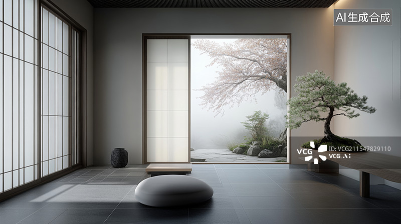 【AI数字艺术】新中式日式室内建筑样板房图片素材