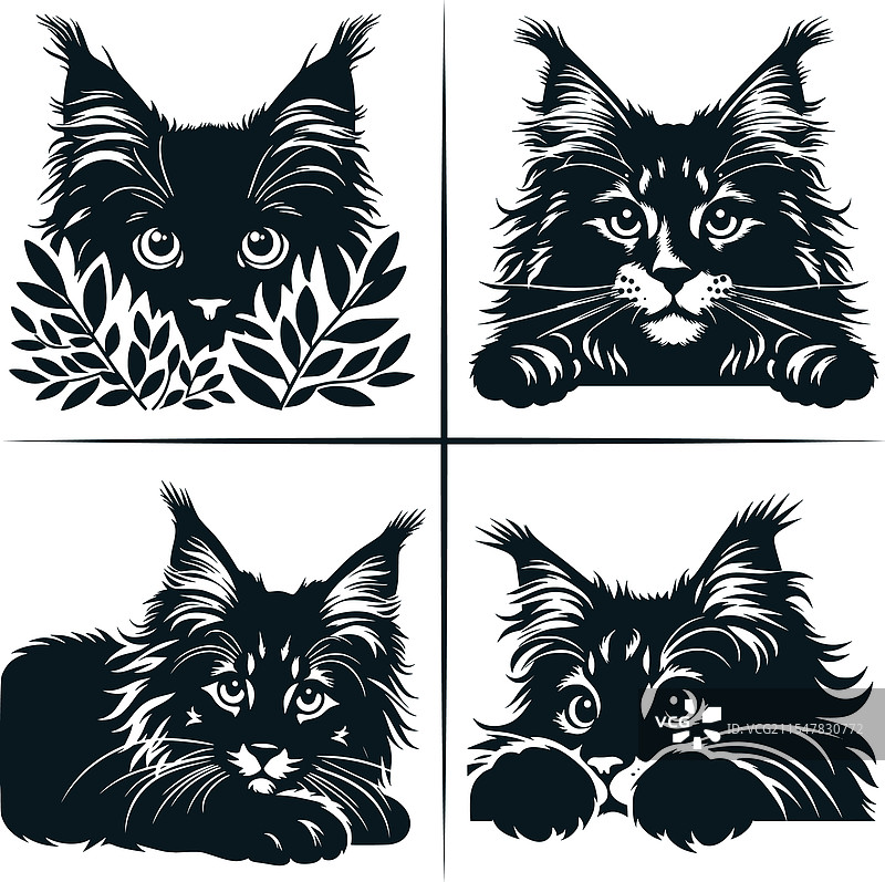 缅因猫SVG文件，缅因猫窥视剪切文件图片素材