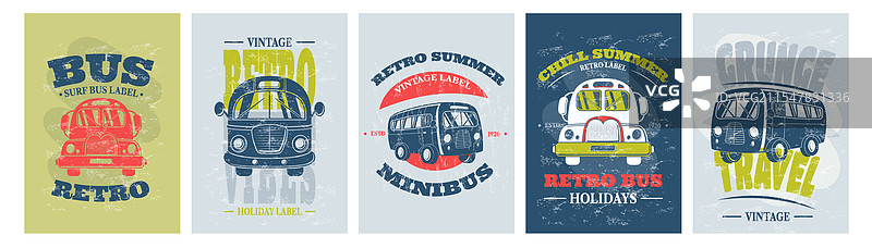 夏季冲浪巴士海报，冲浪板和汽车图片素材