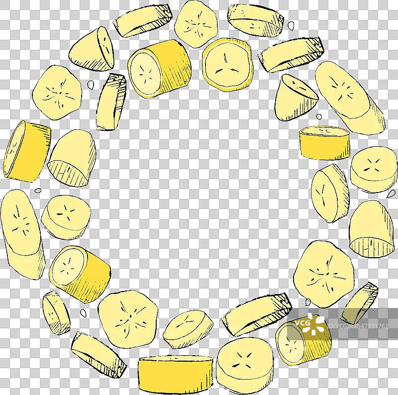 香蕉片水果圆形框图形手绘图片素材