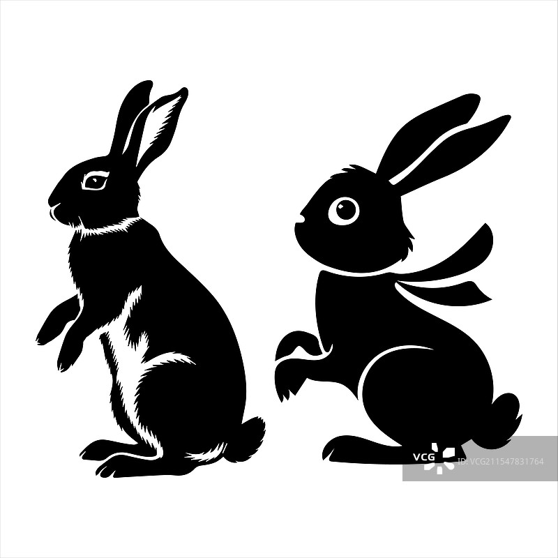 兔子剪影套装图片素材