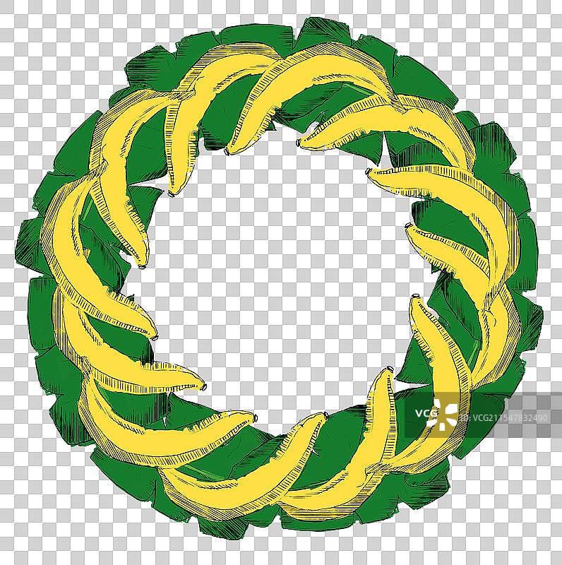 带有叶子的黄色香蕉框架，异国水果图片素材