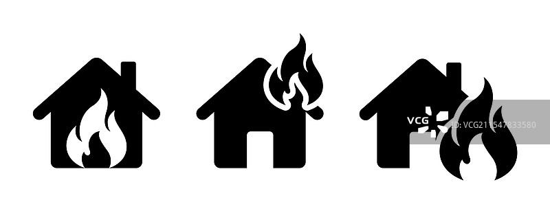 房屋着火图标集和保险图标集图片素材