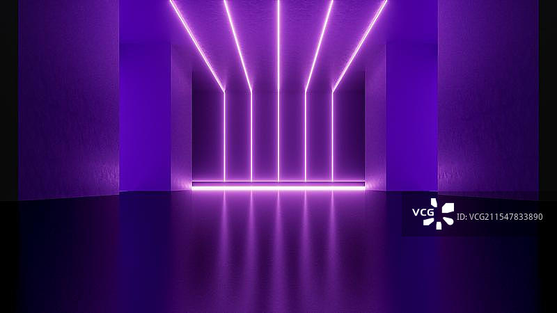 3D现代霓虹灯建筑空间内部图片素材