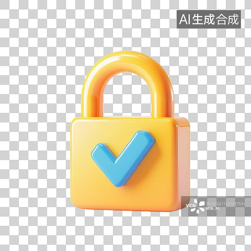 【AI数字艺术】黄色锁图标带橙色勾选标记图片素材