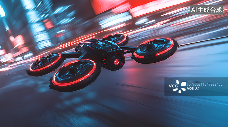 【AI数字艺术】科幻无人机都市巡航图片素材