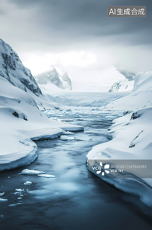 【AI数字艺术】冬季冰川融水图片素材