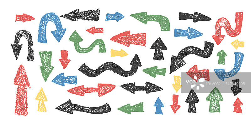 彩色涂鸦箭头套装 蜡笔画 粉笔画图片素材