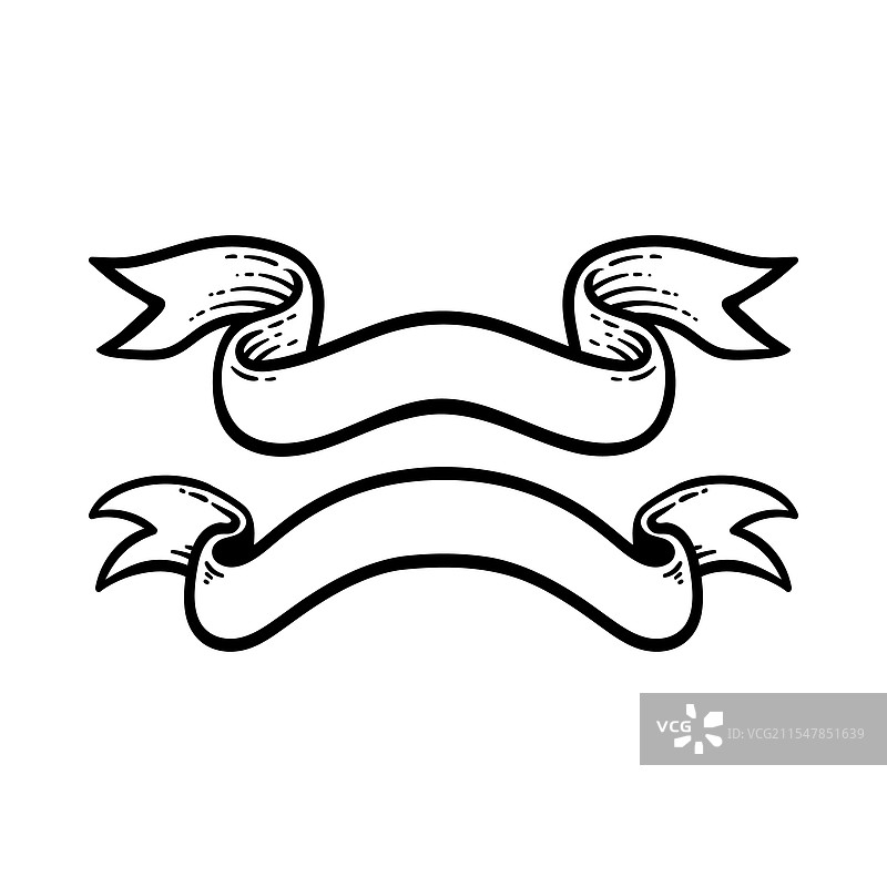 两个丝带横幅，孤立的线条艺术风格绘图图片素材