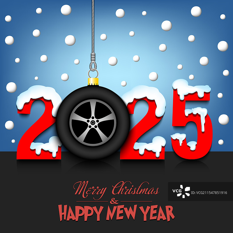 2025年新年快乐与汽车轮胎图片素材