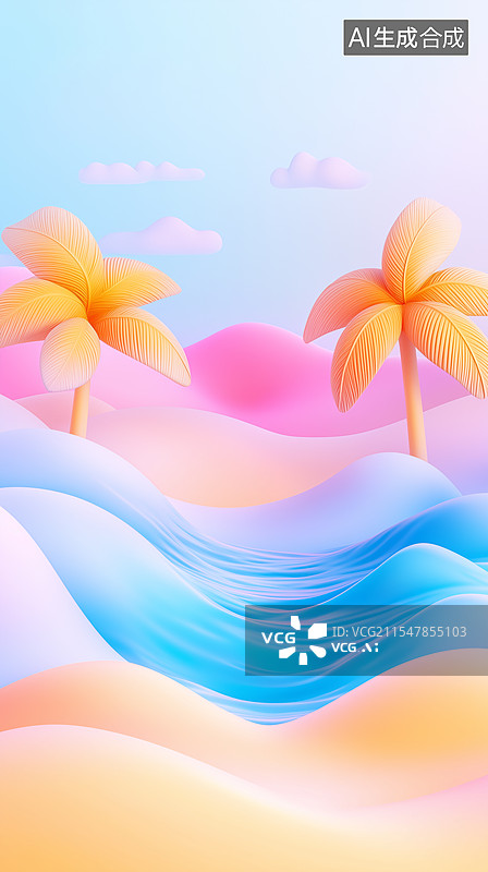 【AI数字艺术】梦幻糖果色海滩图片素材