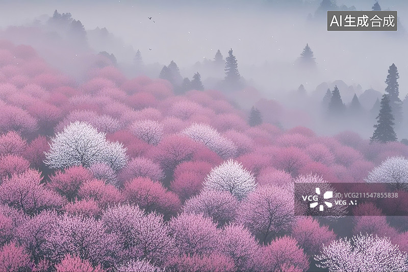 【AI数字艺术】立春节气梅林风景图片素材