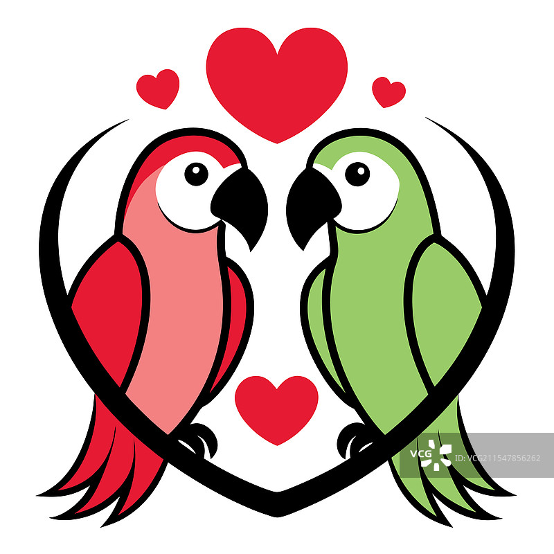 情人节色彩艺术中的一对鹦鹉情侣图片素材