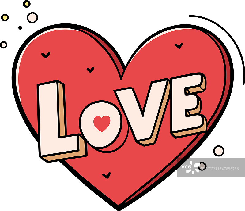 可爱的卡通心形图案，带有“爱”字图片素材