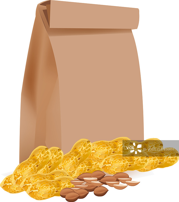 纸袋中展示去壳和未去壳的花生图片素材