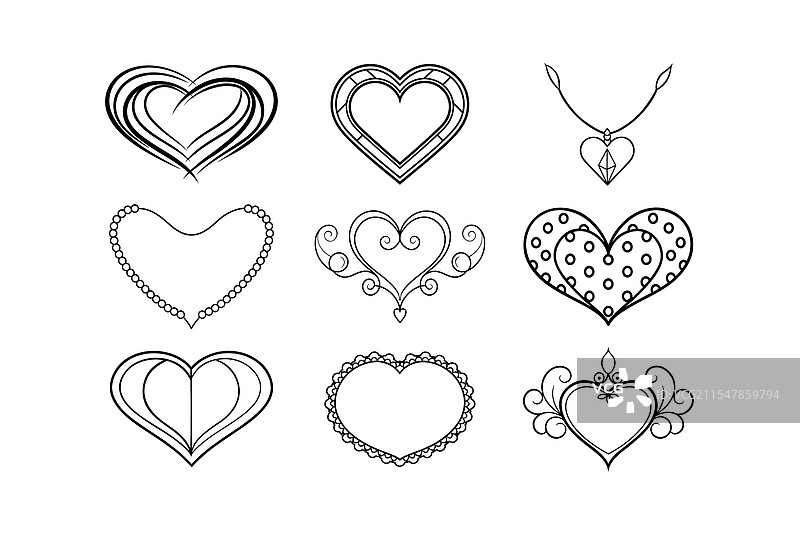 情人节心形线条艺术装饰套件图片素材