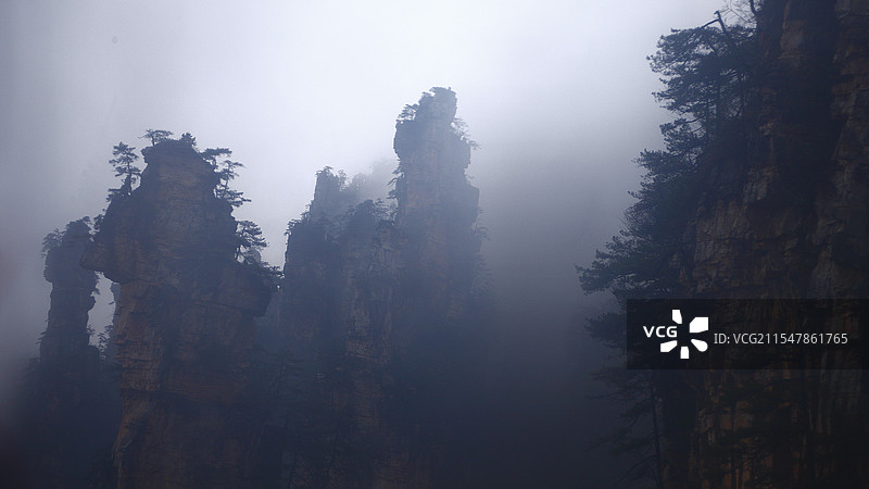 正月初五，雪，水墨张家界——袁家界图片素材