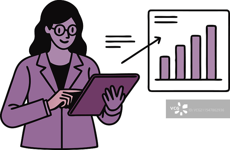 女商人正在分析平板电脑上的增长图表数据图片素材