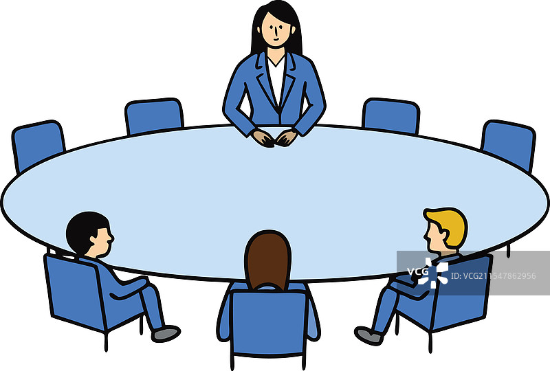 女性领导团队在椭圆形会议桌上开会图片素材