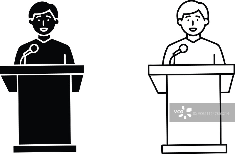 演讲台演示图标，男子正在发表演讲图片素材