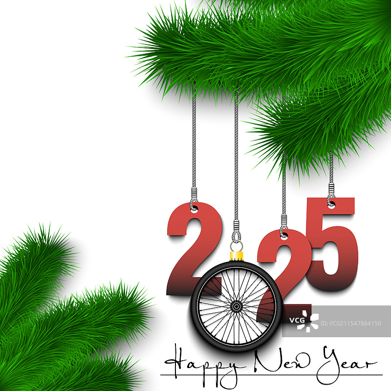 2025年新年快乐与自行车轮子图片素材