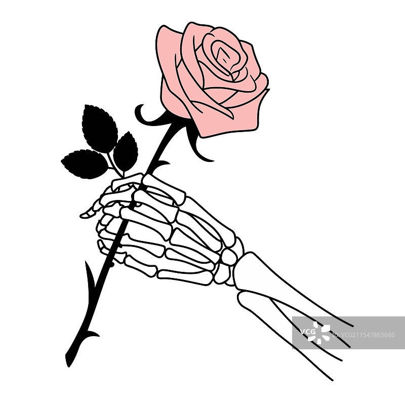 骷髅手握着一朵玫瑰图片素材