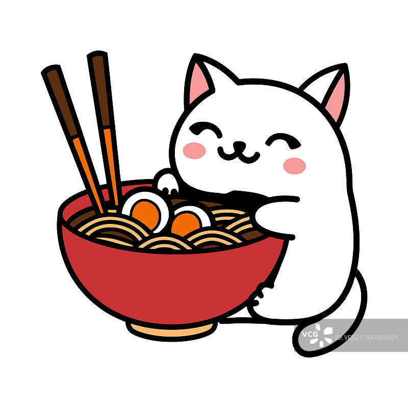 可爱的猫咪抱着一碗拉面图片素材