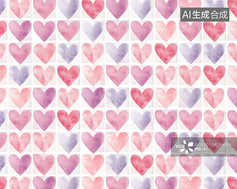 【AI数字艺术】心形的水彩纹理节日图案无缝矢量插图，浪漫爱心七夕情人节主题设计背景图片素材