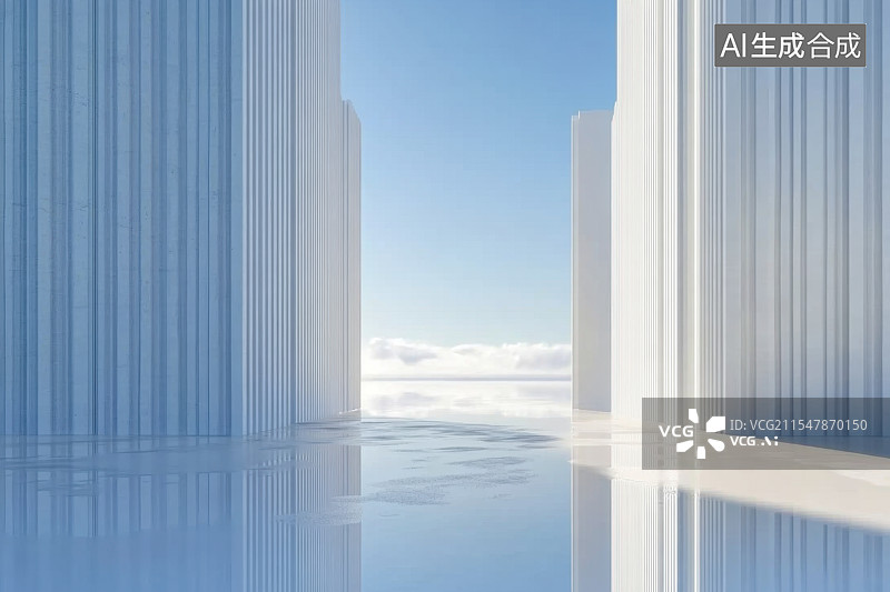 【AI数字艺术】现代极简白色建筑光影汽车广告背景图图片素材