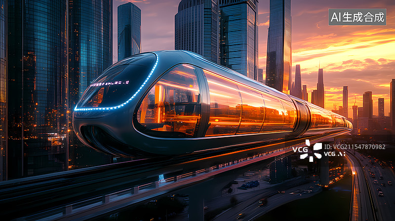 【AI数字艺术】未来城市空中列车图片素材