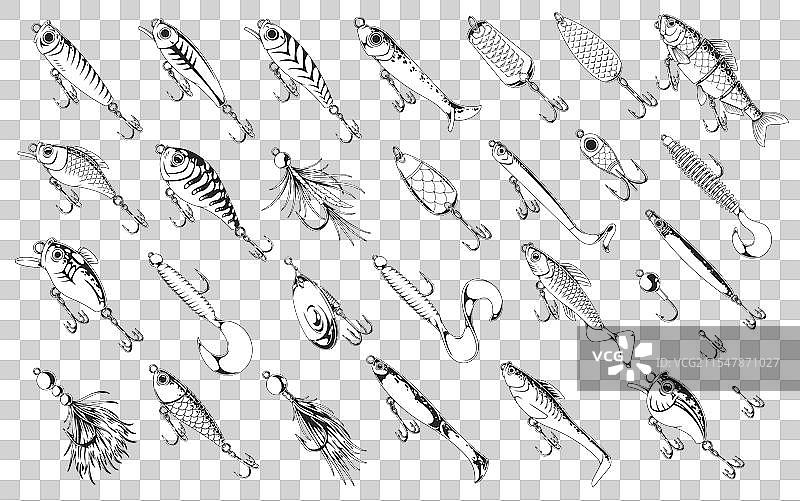 钓鱼饵和诱饵的收藏图片素材