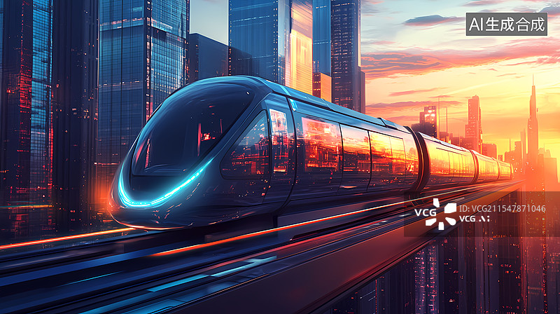 【AI数字艺术】未来城市空中列车图片素材