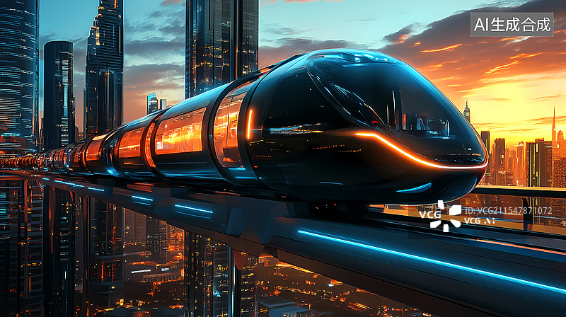 【AI数字艺术】未来城市空中列车图片素材