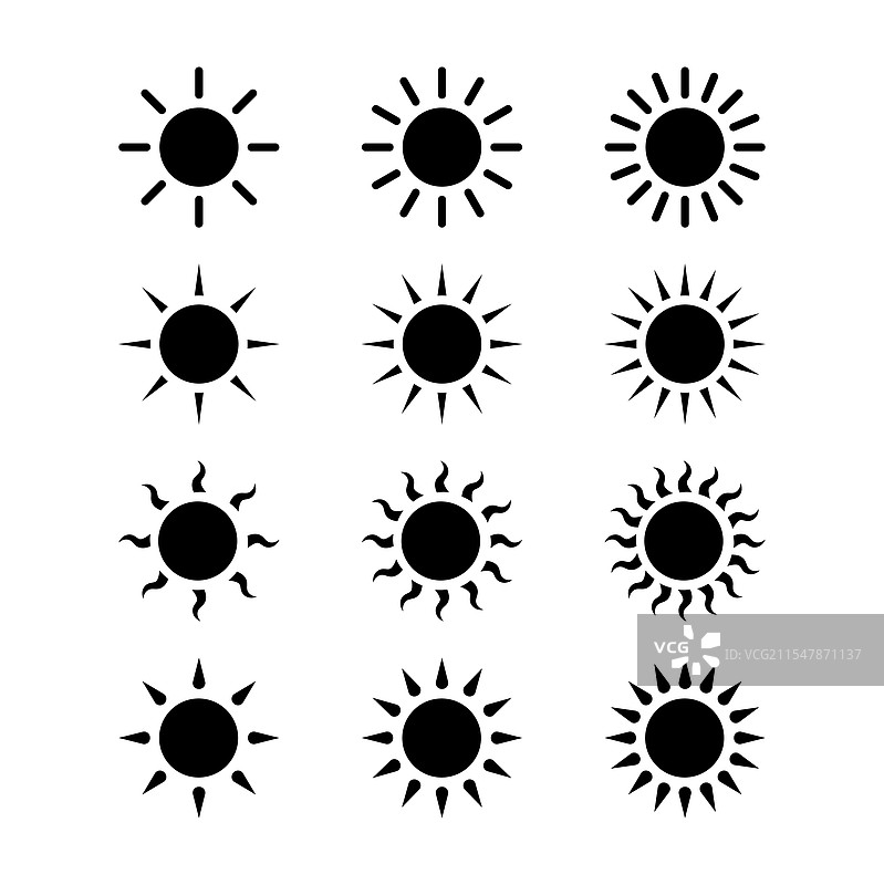 太阳图标集或阳光射线集图片素材