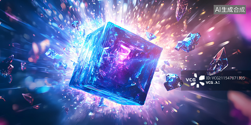 【AI数字艺术】科技感冰晶魔方图片素材