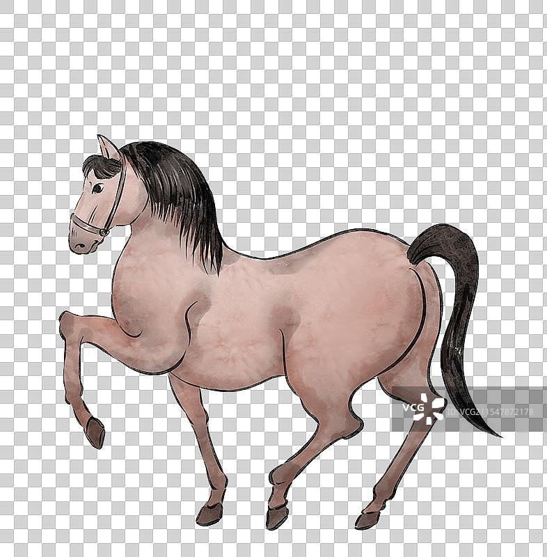 一匹马动物国风手绘插画元素图片素材