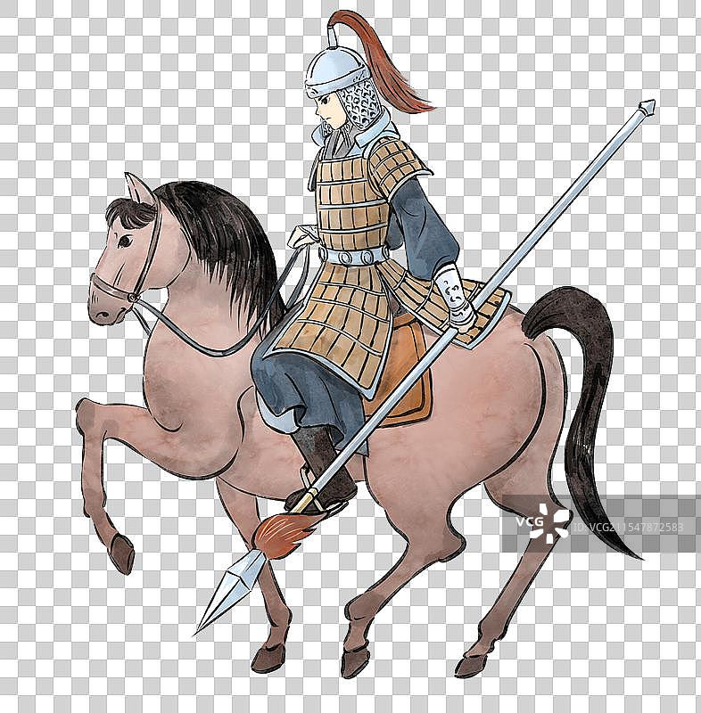 一个骑马的古代将军手绘历史人物插画元素图片素材