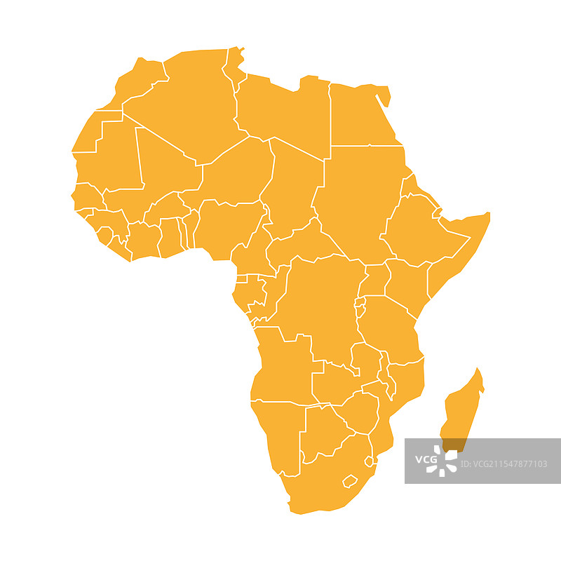 橙色的非洲地图，标注各州和领土图片素材