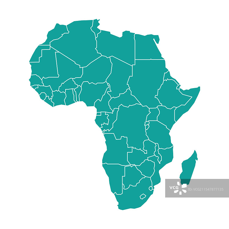 带有州和领土的青绿色非洲地图图片素材