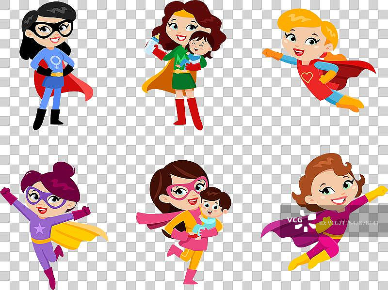 超级英雄妈妈卡通角色合集图片素材