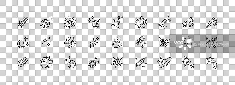 可爱的线条涂鸦太空图标集手绘图片素材