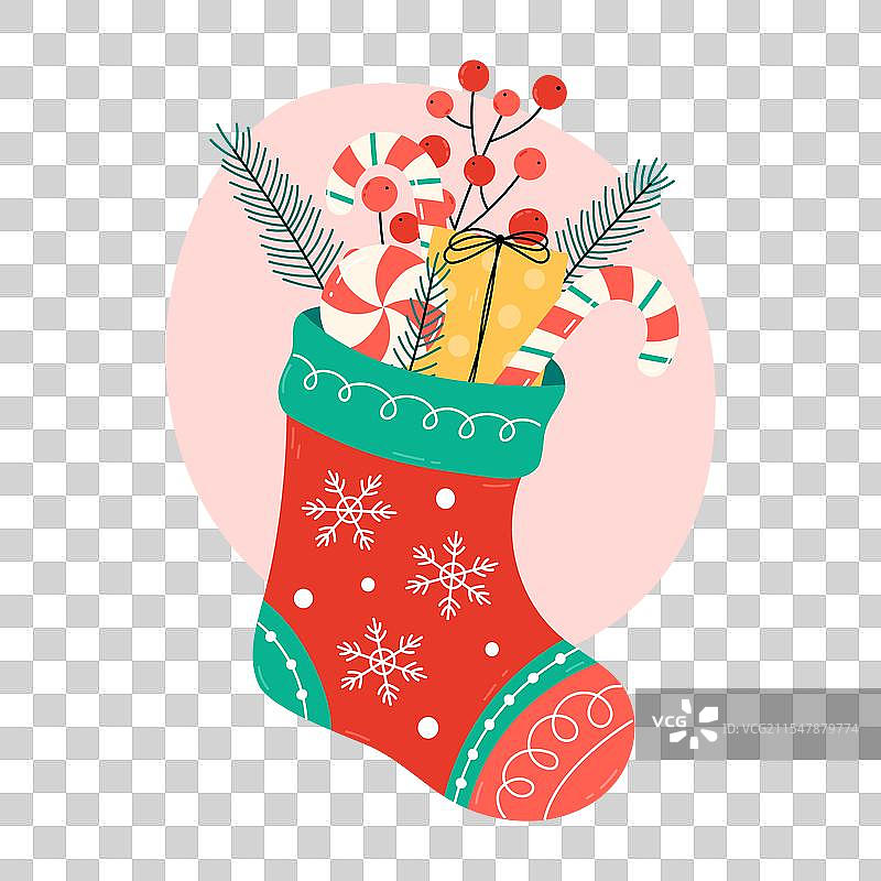 装满糖果的圣诞袜和礼品盒图片素材