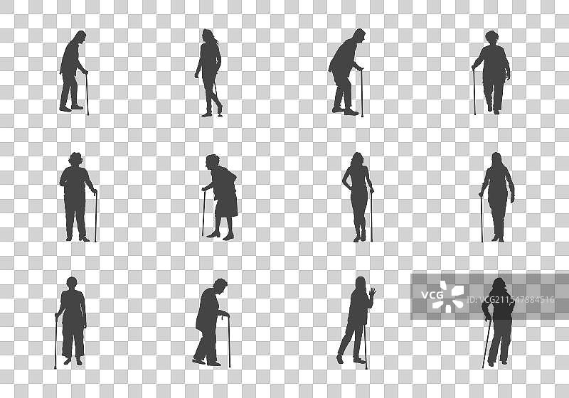 拄着拐杖的老妇人SVG图像图片素材