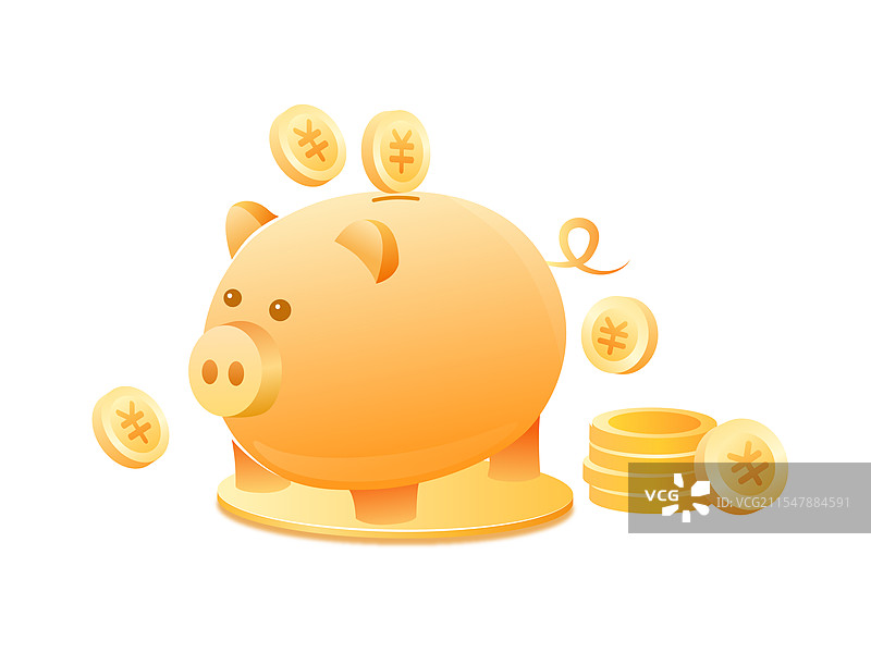 小猪储钱罐和金币图片素材