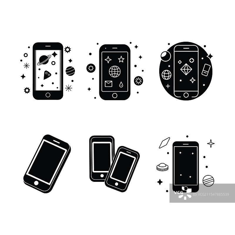 带有未来界面图标的智能手机图片素材