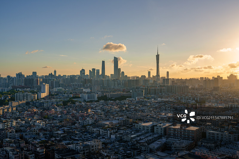 广州城市天际线日出风光图片素材