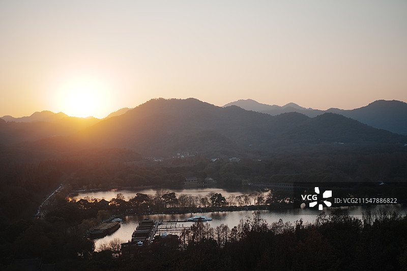 西湖落日图片素材