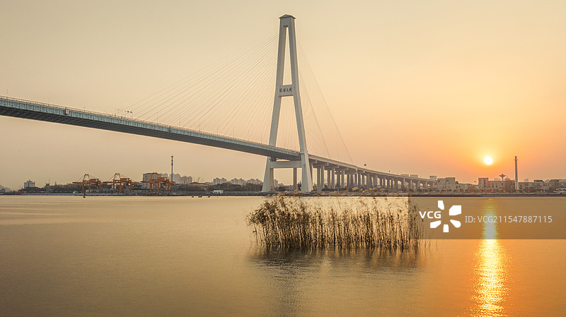 上海黄昏时刻的徐浦大桥图片素材