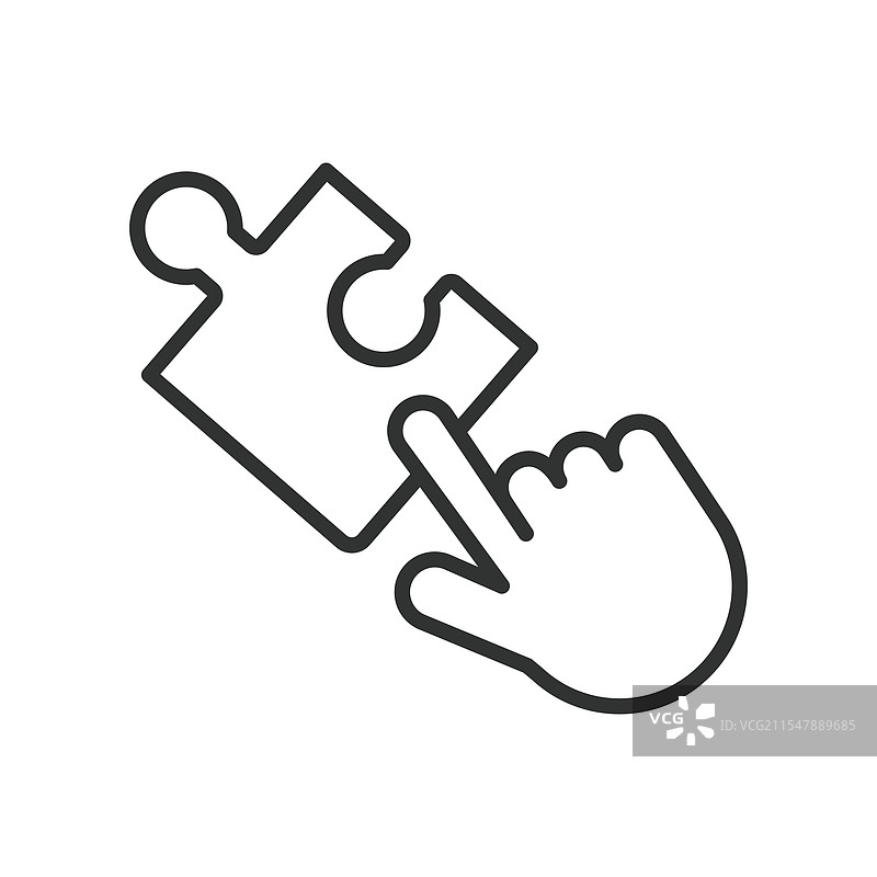线条设计中的拼图图标上的手指图片素材